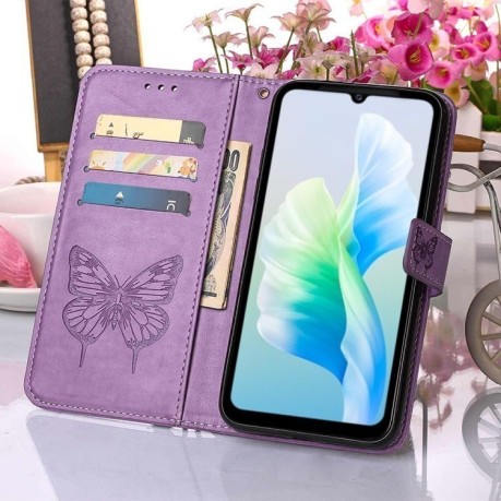 Чехол-книжка Embossed Butterfly для Vivo S10e 5G/V23e 4G/V23E 5G/Y75 4G - фиолетовый