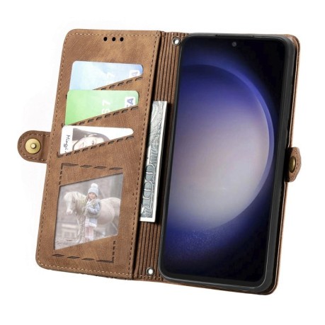 Чехол-книжка Geometric Embossed для Samsung Galaxy S23 FE 5G - коричневый