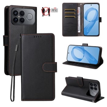 Чохол-книжка з текстурою Litchi RFID Blocking 3-Card Wallet Leather на Xiaomi Redmi K90 Pro Max / Poco F8 Ultra 5G — чорний