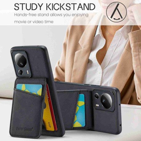 Противоударный чехол Fierre Shann Crazy Horse Card Holder для Xiaomi 13 Lite - черный