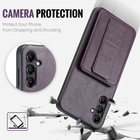 Кожаный чехол Fierre Shann Retro Oil Wax на Samsung Galaxy A55 5G - фиолетовый