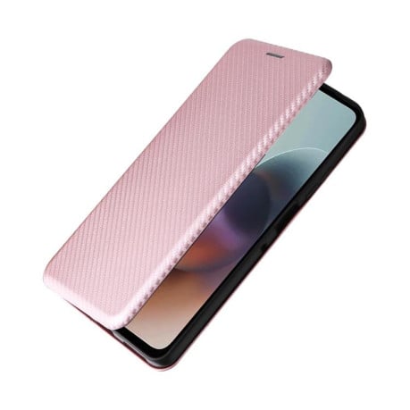 Чохол-книжка Carbon Fiber Texture на Motorola Moto G56 - рожевий