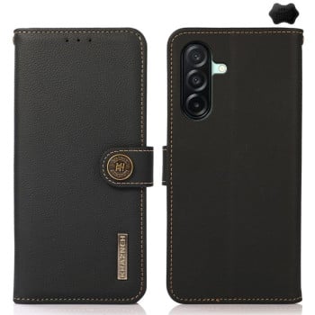 Шкіряний чохол-книжка KHAZNEH Custer Genuine на Samsung Galaxy A27 5G — чорний