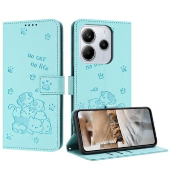 Чехол-книжка Embossed Kitten Phone Leather для Xiaomi Redmi Note 14 4G 164.84mm - зеленый