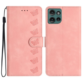Чехол-книжка Seven Butterflies Embossed Leather для Motorola Edge 50 5G - розовый