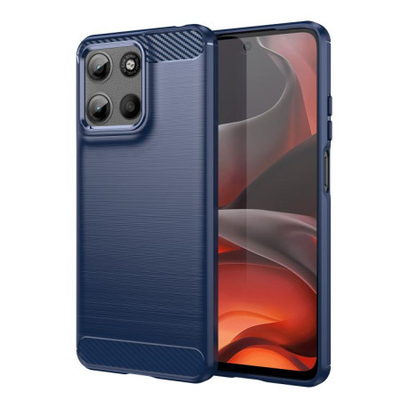Противоударный чехол Brushed Texture Carbon Fiber на Motorola Moto G15 - синий