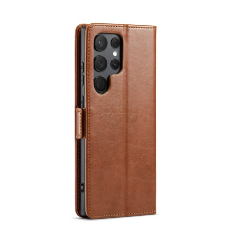 Кожаный чехол-книжка Fierre Shann Genuine leather на Samsung Galaxy S23 Ultra 5G - коричневый