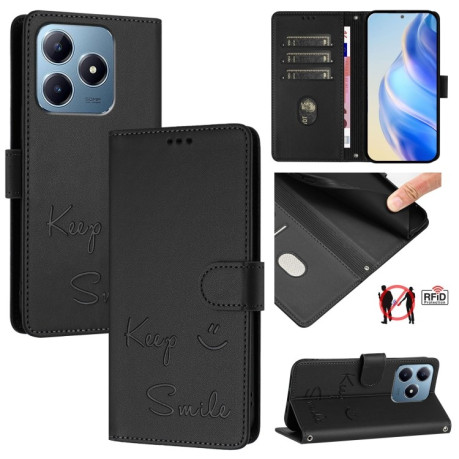 Чехол-книжка Embossing Stripe RFID для Realme C61/C63/Note 60/Note 60x - черный