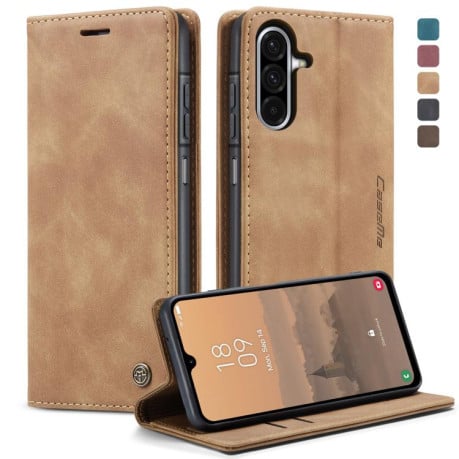 Чехол-книжка CaseMe-013 многофункциональный с кармашком на карт на Samsung Galaxy A17 4G - коричневый