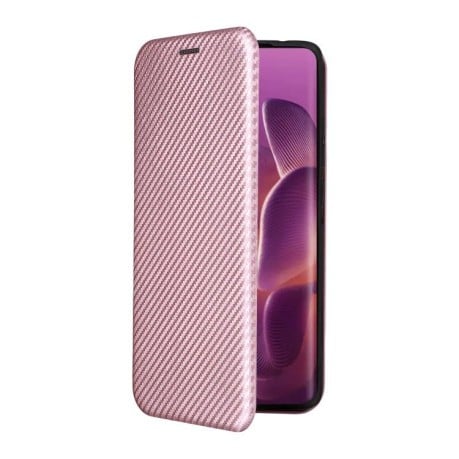 Чехол-книжка Carbon Fiber Texture на Motorola Edge 60 Pro - розовый