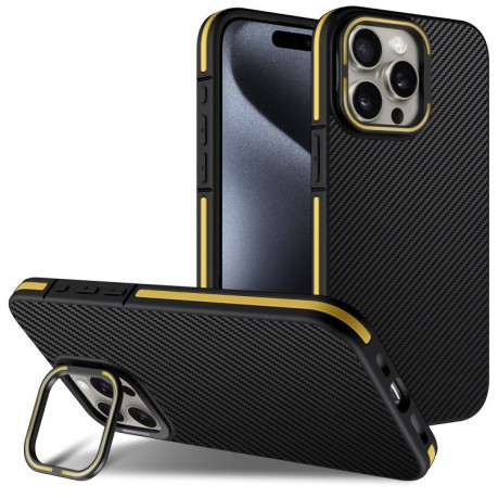 Ударозахисний чохол Carbon Fiber Texture Lens Holder TPU на iPhone 16 Pro - жовтий