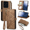 Чохол-книжка Geometric Zipper Wallet Side Buckle Leather для Xiaomi 14 - коричневий