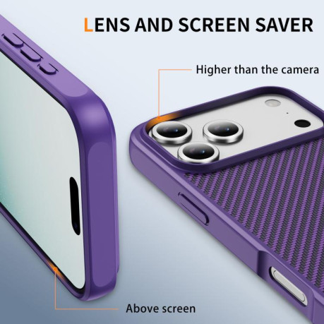 Ударозащитный чехол Carbon Fiber Texture Skin-feel Acrylic на iPhone 17 Pro - фиолетовый