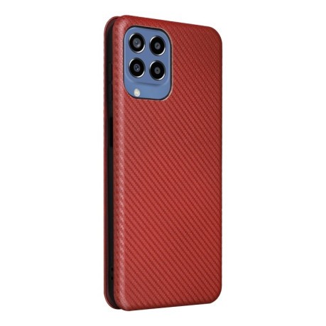 Чехол-книжка Carbon Fiber Texture на Samsung Galaxy M33 5G - коричневый