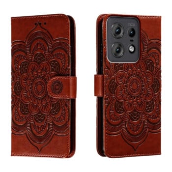 Чехол-книжка Sun Mandala Embossing Pattern для Motorola Edge 50 Pro - коричневый
