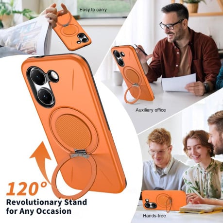 Чехол Metal Rotation Holder MagSafe TPU Hybrid PC с металлическим поворотным держателем и MagSafe на Xiaomi Redmi Turbo 5 5G / Poco X8 Pro 5G — оранжевый