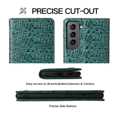 Кожаный чехол-книжка Fierre Shann Crocodile Texture для Samsung Galaxy S21 - зеленый