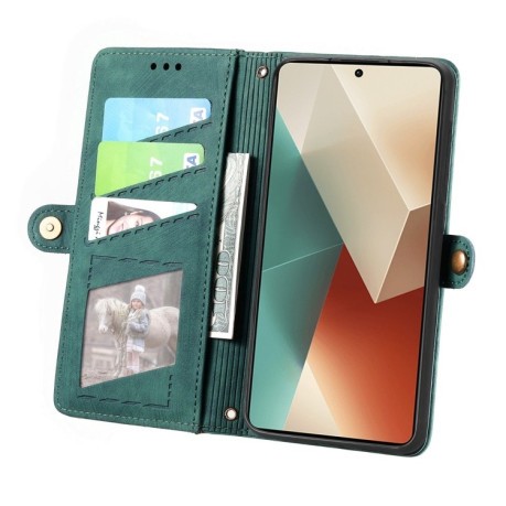 Чехол-книжка Geometric Zipper Wallet Side Buckle Leather для Redmi Note 13 4G - зеленый