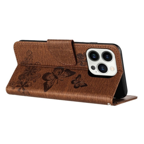 Чохол-книжка Embossed Butterfly для iPhone 16 Pro Max - коричневий