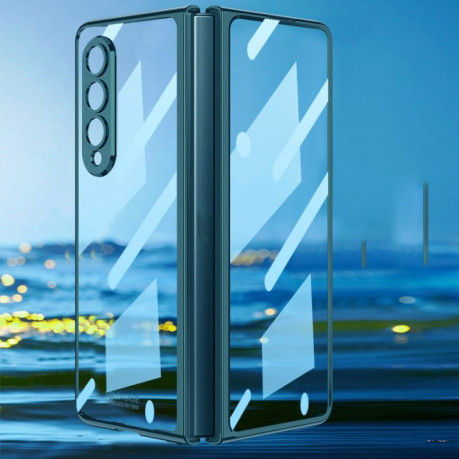 Противоударный чехол GKK Integrated Electroplating + Glass для Samsung Galaxy Fold4 - зеленый
