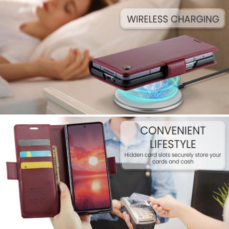 Чехол-книжка CaseMe 023 Butterfly Buckle Litchi Texture RFID Anti-theft Leather для Samsung Galaxy Fold 7 - красный