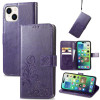 Чехол-книжка Four-leaf Clasp Embossed Buckle на iPhone 15 Plus -Фиолетовый