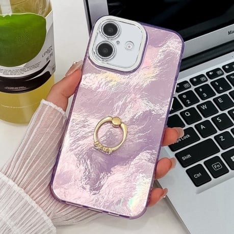 Чохол протиударний Plating Glitter Texture Ring Holder для iPhone 16 Plus - Purple Tinfoil Texture