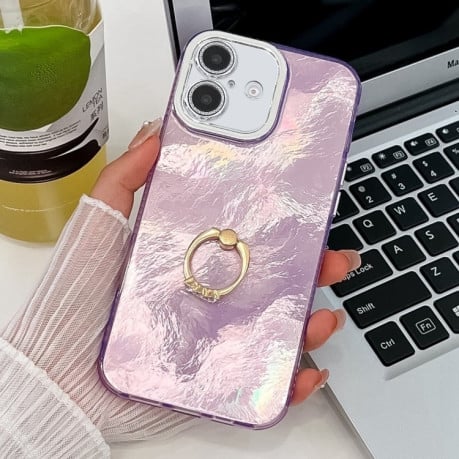 Чохол протиударний Plating Glitter Texture Ring Holder для iPhone 16 - Purple Tinfoil Texture