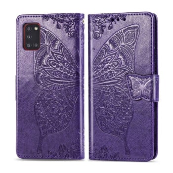 Чехол-книжка Butterfly Love Flower Embossed на Samsung Galaxy A31 - темно-фиолетовый