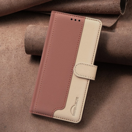 Чохол-книжка Color Matching RFID Anti-theft Leather для iPhone 16e - коричневий