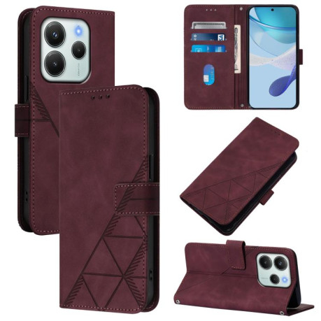 Чохол-книжка Crossbody 3D Embossed Flip Leather Xiaomi Redmi Note 14 4G 164.48mm - винно-червоний
