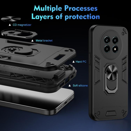 Ударозащитный чехол Shockproof Metal Ring Holder для Realme 13 Pro / 13 Pro+ - черный