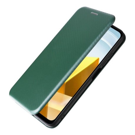 Чехол-книжка Carbon Fiber Texture на Xiaomi Poco M5 4G - зеленый