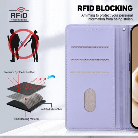 Чехол-книжка Cute Cats RFID Leather для Xiaomi Redmi Note 14 4G 164.84mm - фиолетовый