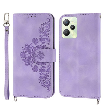 Чехол-книжка Skin-feel Flowers Embossed для OPPO Reno 8 4G/5G - фиолетовый