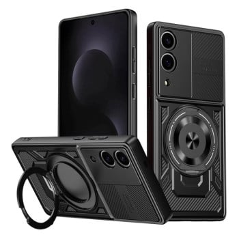 Противоударный чехол Armor Rotating Holder MagSafe на Samsung Galaxy S25 Edge 5G - черный