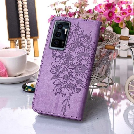 Чехол-книжка Embossed Butterfly для Vivo S10e 5G/V23e 4G/V23E 5G/Y75 4G - фиолетовый