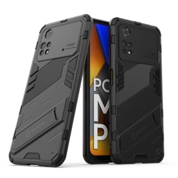 Противоударный чехол Punk Armor с подставкой на Xiaomi Poco M4 Pro 4G - черный