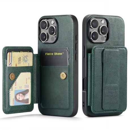 Чохол Fierre Shann Oil Wax Cow Leather Card Holder на iPhone 16 Pro - зелений