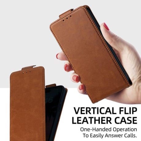 Фліп чохол Vertical Flip Cover Solid Color Vegan Leather на Xiaomi Poco 8 Pro/Redmi Note 15 Pro+ 5G Global 163.3mm — коричневий