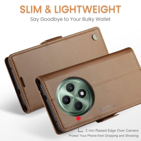 Чехол-книжка CaseMe 023 Butterfly Buckle Litchi Texture RFID Anti-theft Leather для OPPO Reno12 F/12 FS 5G - коричневый