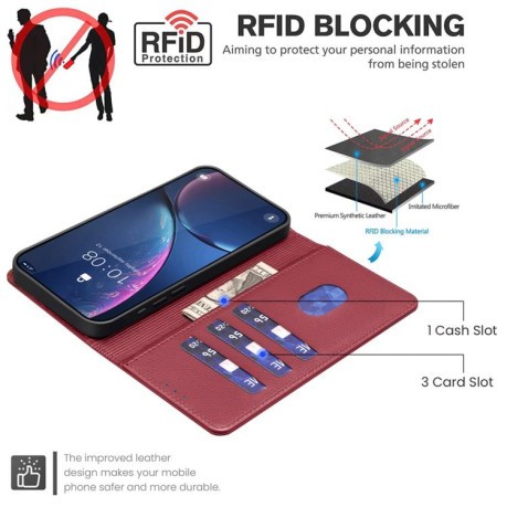 Чохол-книжка Litchi Texture RFID Anti-theft Leather для OPPO Reno15 5G Global — червоний