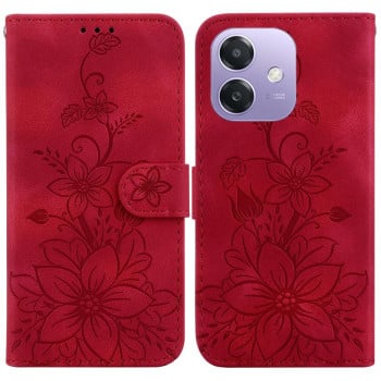 Чохол-книжка з тисненням Lily та магнітною застібкою на OPPO A5x 5G/A3 4G/5G/A3x 4G/5G - червоний