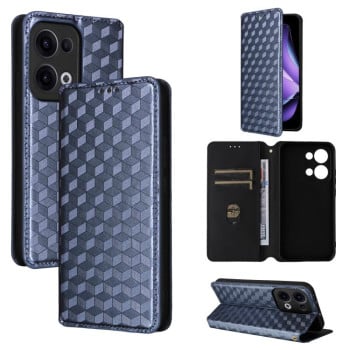 Чехол-книжка Cubic Grid Texture Flip Leather для OPPO Reno13 5G - синий