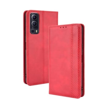 Чехол-книжка Magnetic Buckle Retro Crazy Horse Texture для Vivo Y72 5G/iQOO Z3 5G - красный