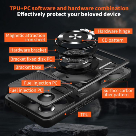 Ударозахисний чохол Transparent MagSafe Magnetic Rotating Ring Holder для Xiaomi Redmi K80 Pro / Poco F7 Ultra — сірий