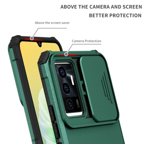 Противоударный чехол Stereoscopic Holder Sliding для Vivo V23e / S10e 5G - зеленый