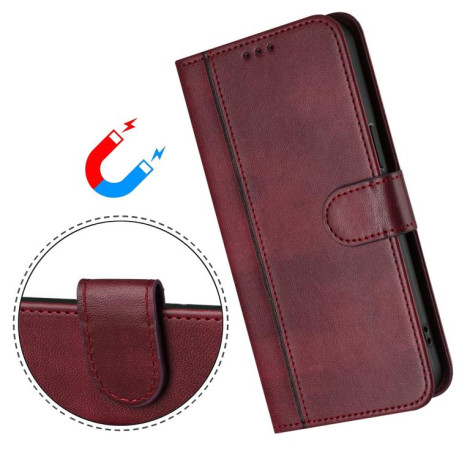 Противоударный чехол Racing Line Splicing Buckle Retro Leather для Realme GT 7 Pro - винно-красный