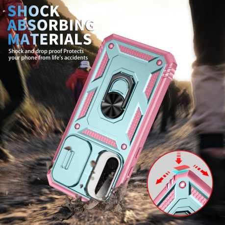 Противоударный чехол Sliding Camshield для Samsung Galaxy A56 5G - Green+Pink