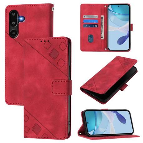 Чехол-книжка Skin-feel Embossed для на Samsung Galaxy M16 5G Global - красный